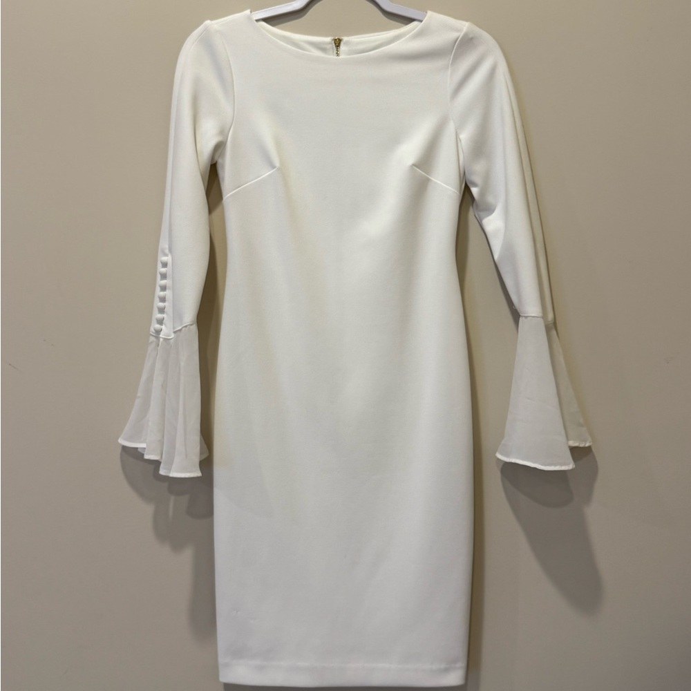 Calvin Klein Chic White Long Sleeve Dress